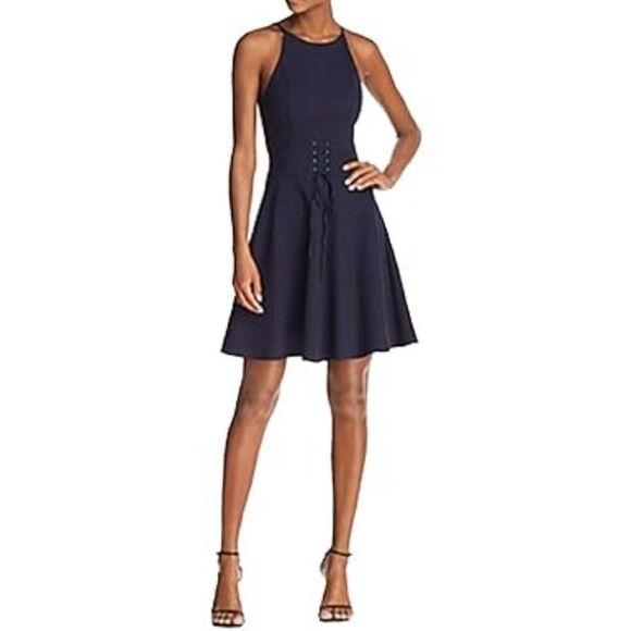 Aqua Corset Fit & Flare Sleeveless Halter Neck Mini Dress Navy Blue XS - Picture 1 of 7
